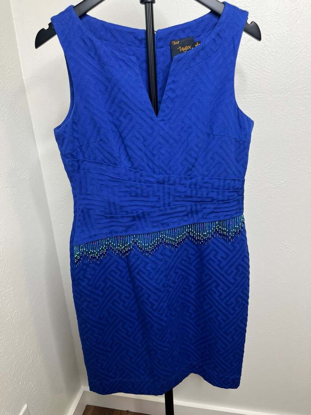 Blue Beaded Sleeveless Occasion Dress